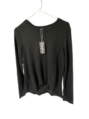 NWT SouqFone Black Thermal Waffle Knit Knit Waist Long Sleeve Top Women's Medium
